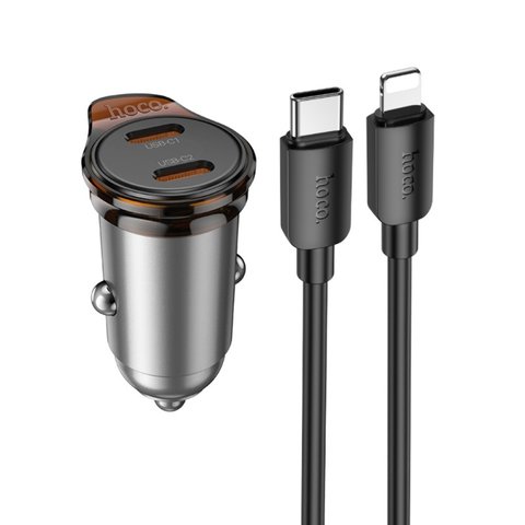 Автомобильное зарядное устройство Hoco NZ16B, черное, Power Delivery (PD), c кабелем USB тип-C к Lightning для Apple, 45 Вт, 2 порта, 12-24 B, #6942007644785 Превью 3
