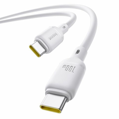 USB кабель Baseus Silky, 2xUSB тип-C, 200 см, 100 Вт, белый, силиконовый, #P10377704213-01 Превью 2