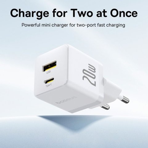 Сетевое зарядное устройство Baseus Palm, 20 Вт, Fast Charge, белый, 2 порта, #P10111608213-00 Превью 1