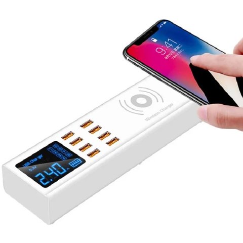 Adaptador de red Sunshine SS-309WD , 40 W, Quick Charge, con cargador inalámbrico, 8 puertos Vista previa  1