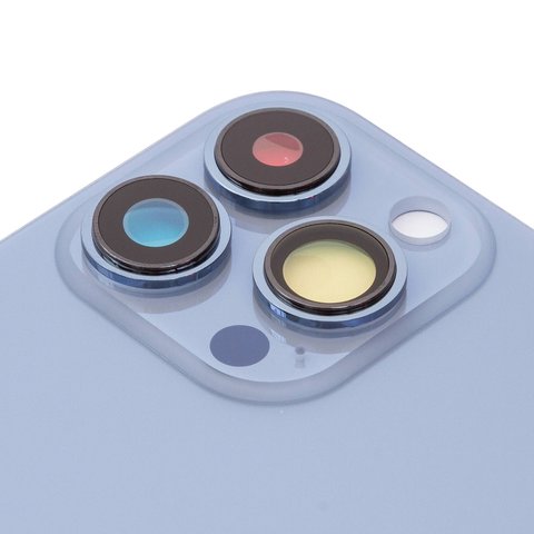 Задняя панель корпуса для iPhone 13 Pro Max, голубая, со стеклом камеры, sierra Blue, small hole Превью 1