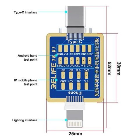 Тест-кабель для перевірки конектора зарядки RELIFE TB-07 для мобільних телефонів Apple, Huawei, Meizu, Oppo, Samsung, Vivo, Xiaomi, USB тип-C, Lightning Прев'ю 3