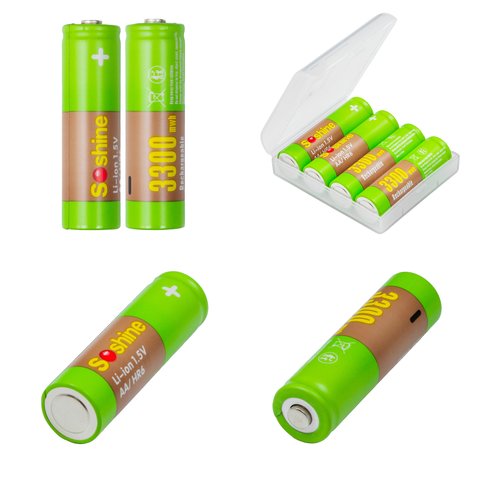 Акумулятор AA Soshine AA/HR6, 1,5 B, Li-ion, 4 шт., з зарядним пристроєм, (3300mWh) Прев'ю 2