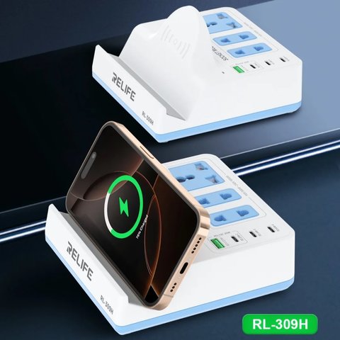 Мережевий зарядний пристрій RELIFE RL-309H, 72 Вт, Wireless Charge, Quick Charge, Power Delivery (PD), з розеткою, 4 порта Прев'ю 1